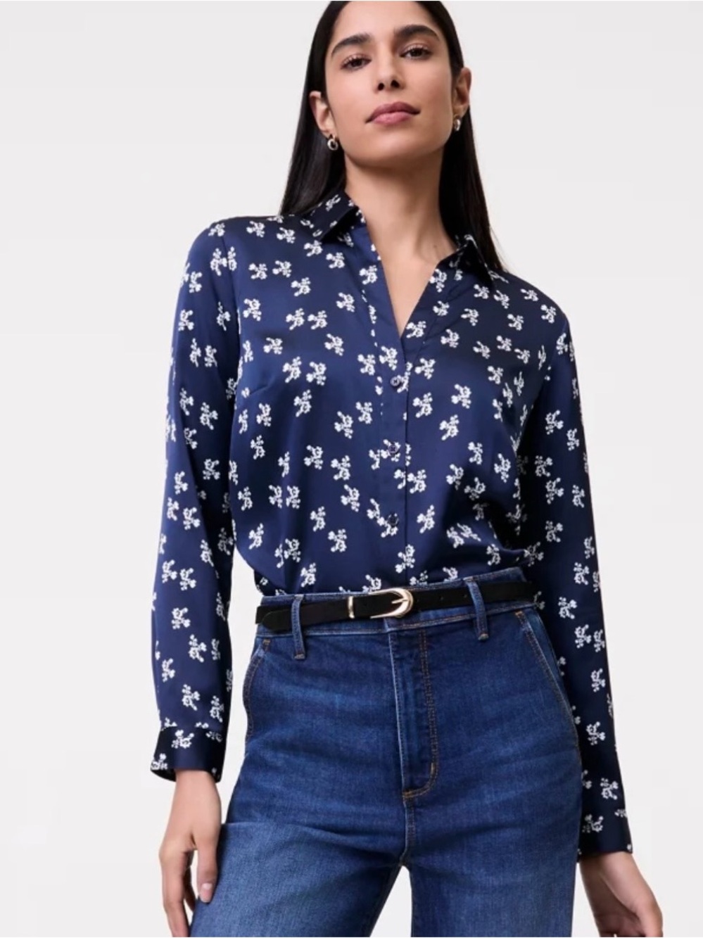 Navy Floral Button-Up -
Floral Satin Essential Shirt